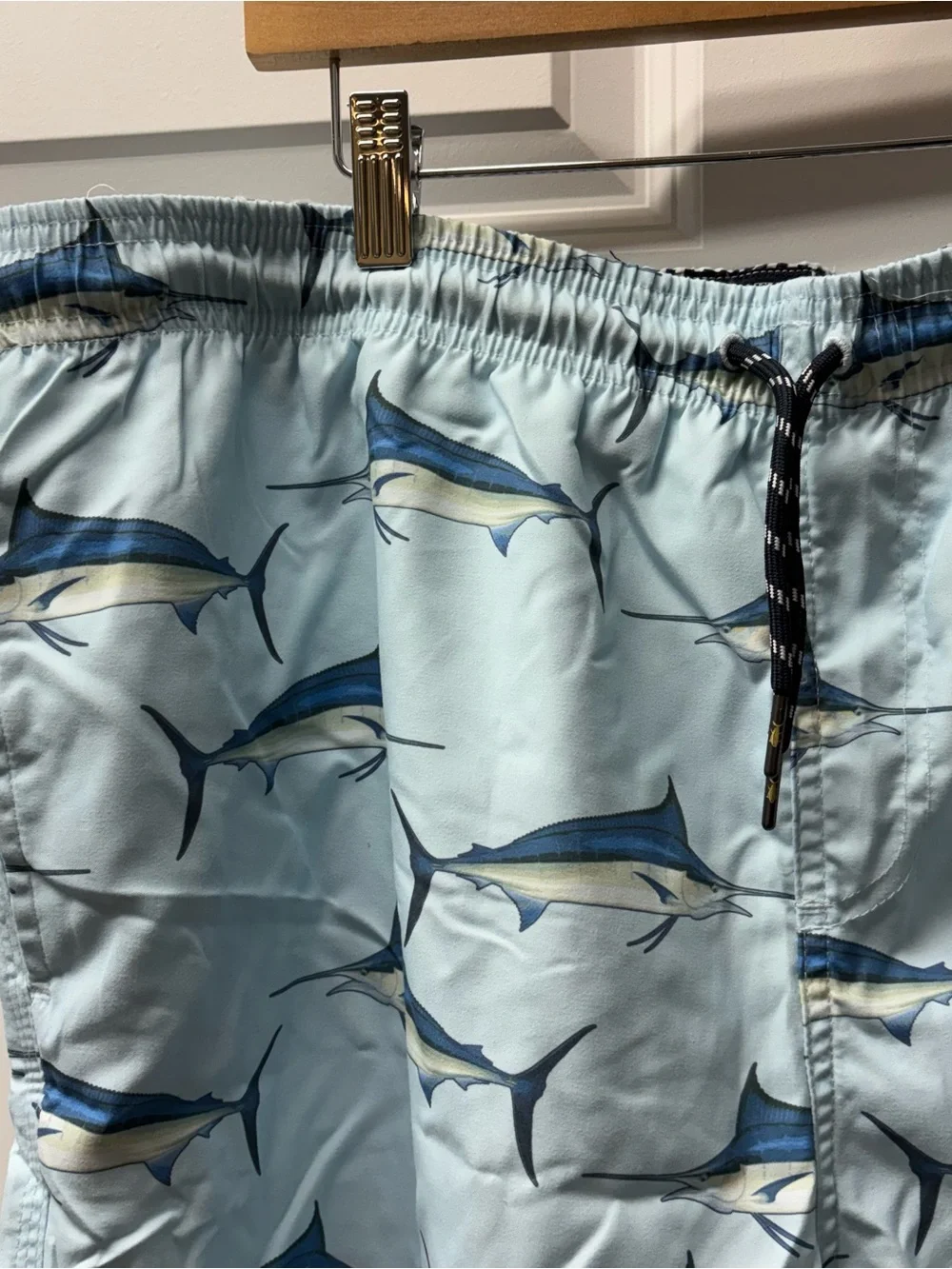 Men's Spicy Tuna Light Blue Marlin Print Swim Trunks